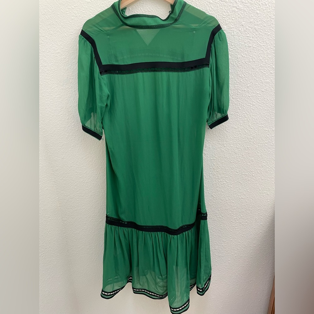 MIDI drop waist green dress with slip - Picture 2 of 6
